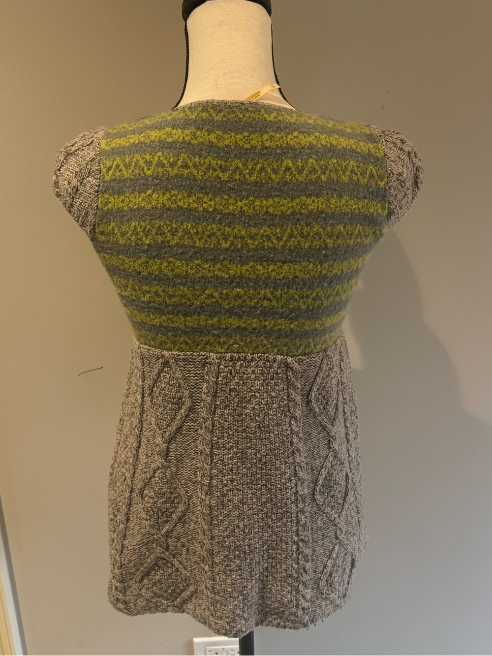 Free People Gray Cable-Knit Tunic with Green Patterned Yoke - Picture 2 of 6